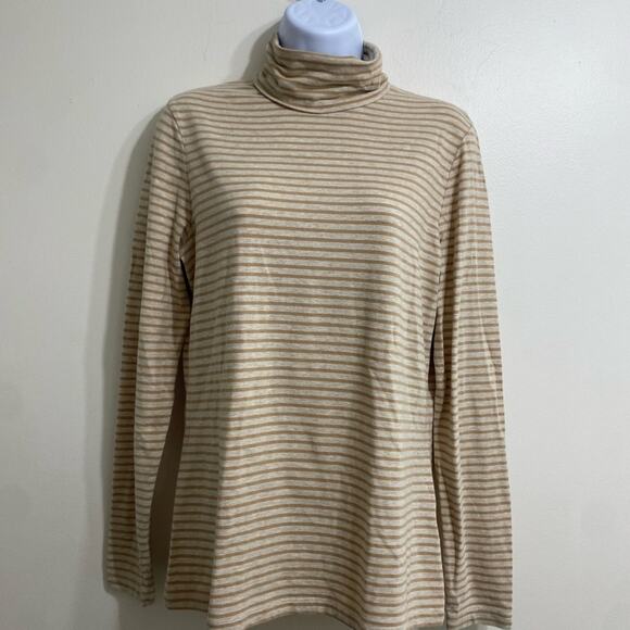 "Chic Lands' End Women's Turtleneck - M - Brown/Cream, Cotton Blend" - Picture 1 of 9
